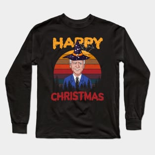 Vintage Joe Biden Funny Halloween Happy Christmas Witch Hat Long Sleeve T-Shirt